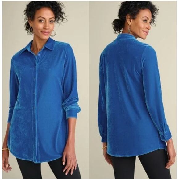 Soft Surroundings Velvet Boyfriend Tunic Shirt Blue Size XL - Picture 1 of 9